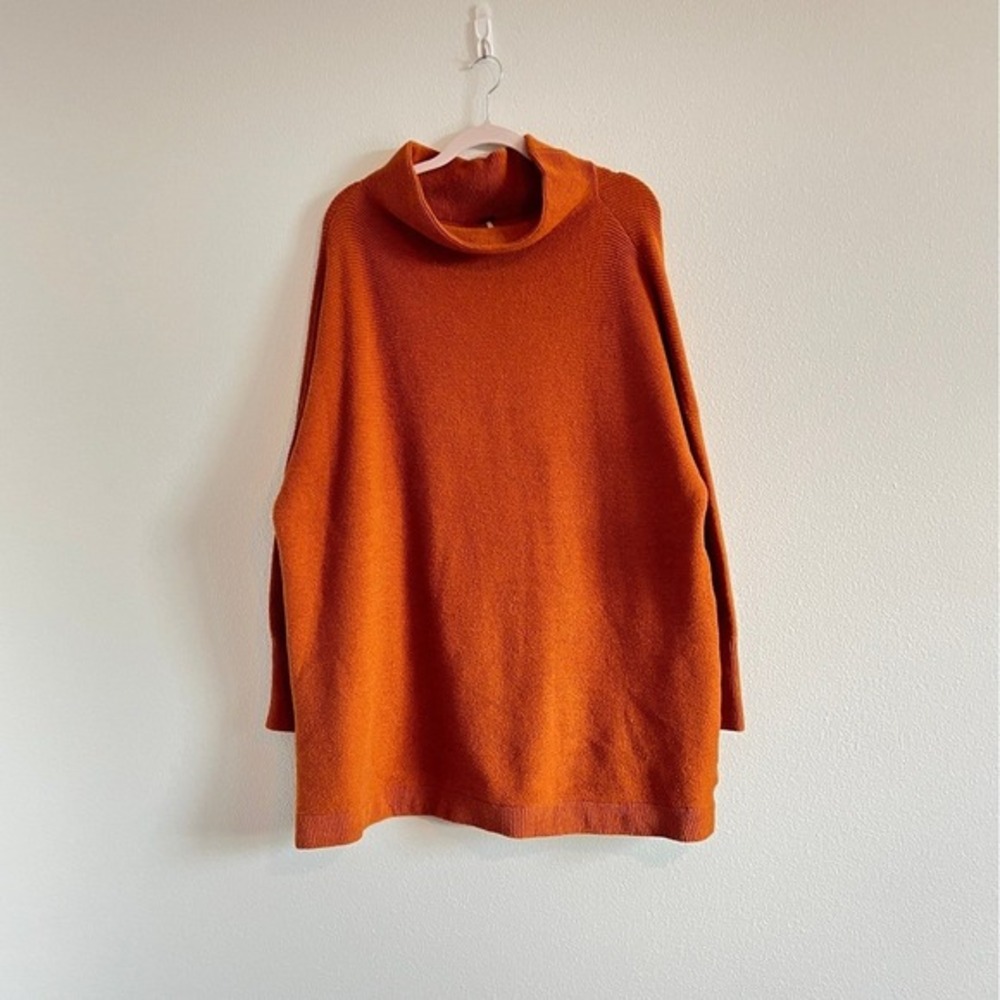 Free People Burnt‎ Orange Ottoman Slouchy Tunic Oversized Knit Sweater L Boho